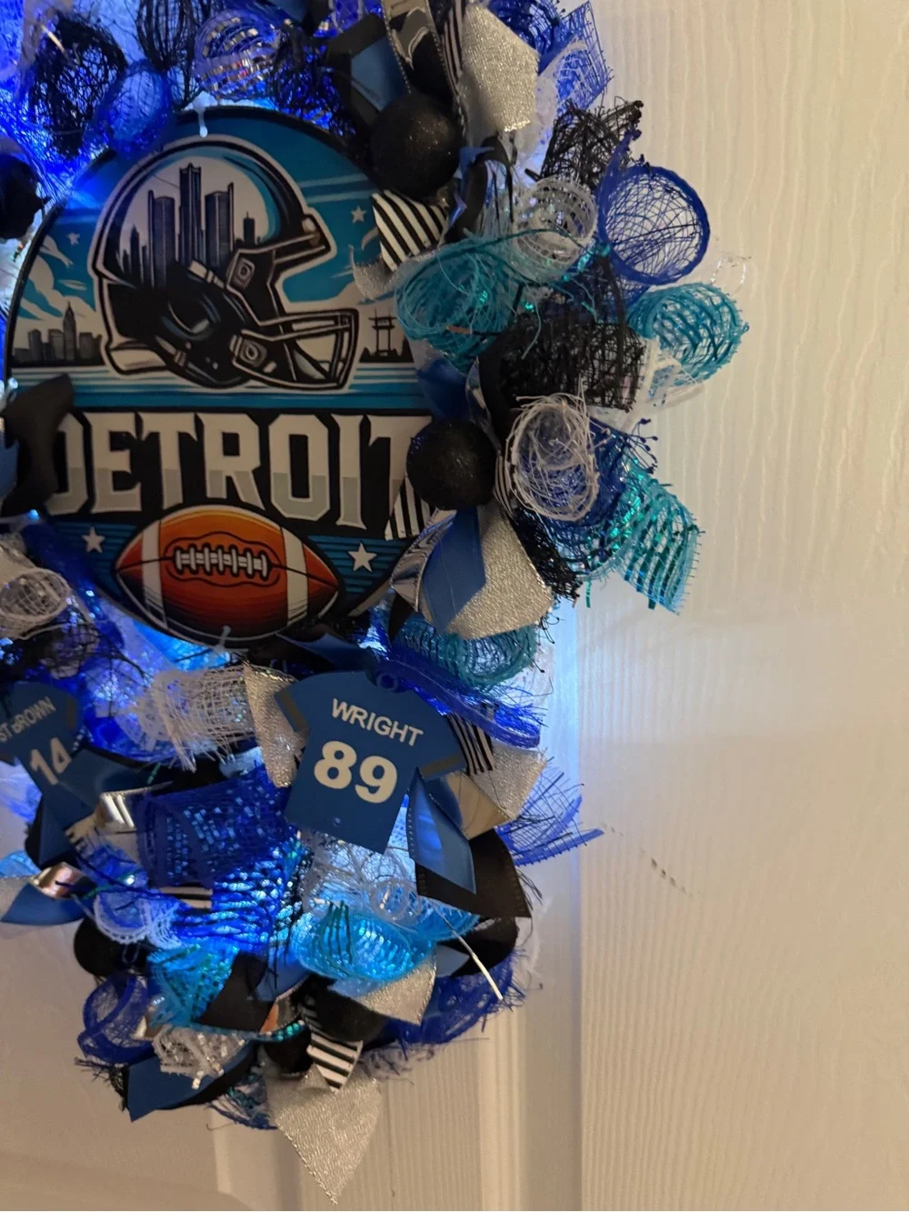 Detroit Football Themed Door Swag Wreath Handmade Hutchinson St. Brown Wright